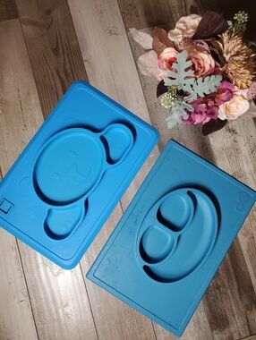 KiddieBobs and EZPZ Blue Silicone Baby Mat Placemat Bundle 2pc